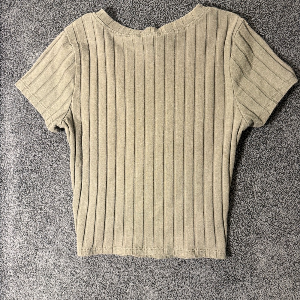 Set of Bozzolo Olive and Pink Green Ribbed Short Sleeve Tee - Picture 3 of 5